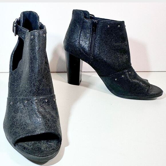 Simply Vera Faux Leather Peep-Toe Studded Booties Size 9 Goth Boho Moto Style - Picture 1 of 11